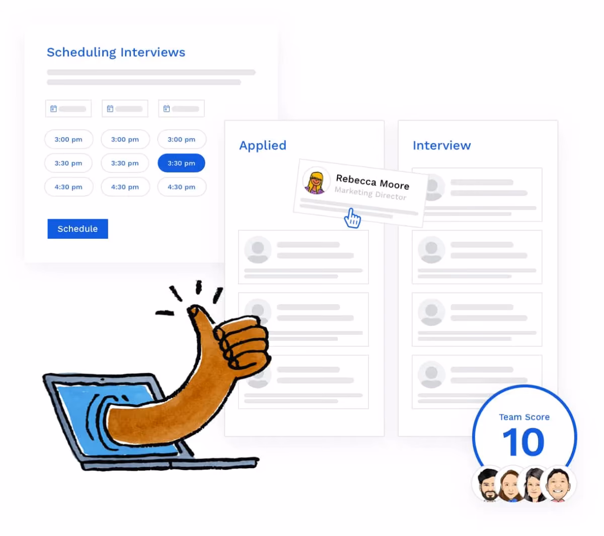 Breezy HR illustration showing interview scheduling and a candidate pipeline
